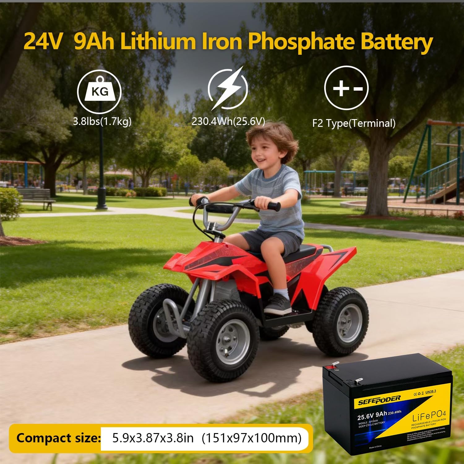 24V 9Ah Lithium LiFePO4 Deep Cycle Battery 2 Pack, 3000+ Cycles Rechargeable Battery for Lighting, Scooter, UPS(600W or Less), 24V Power Wheels and More with Built-in 30A BMS