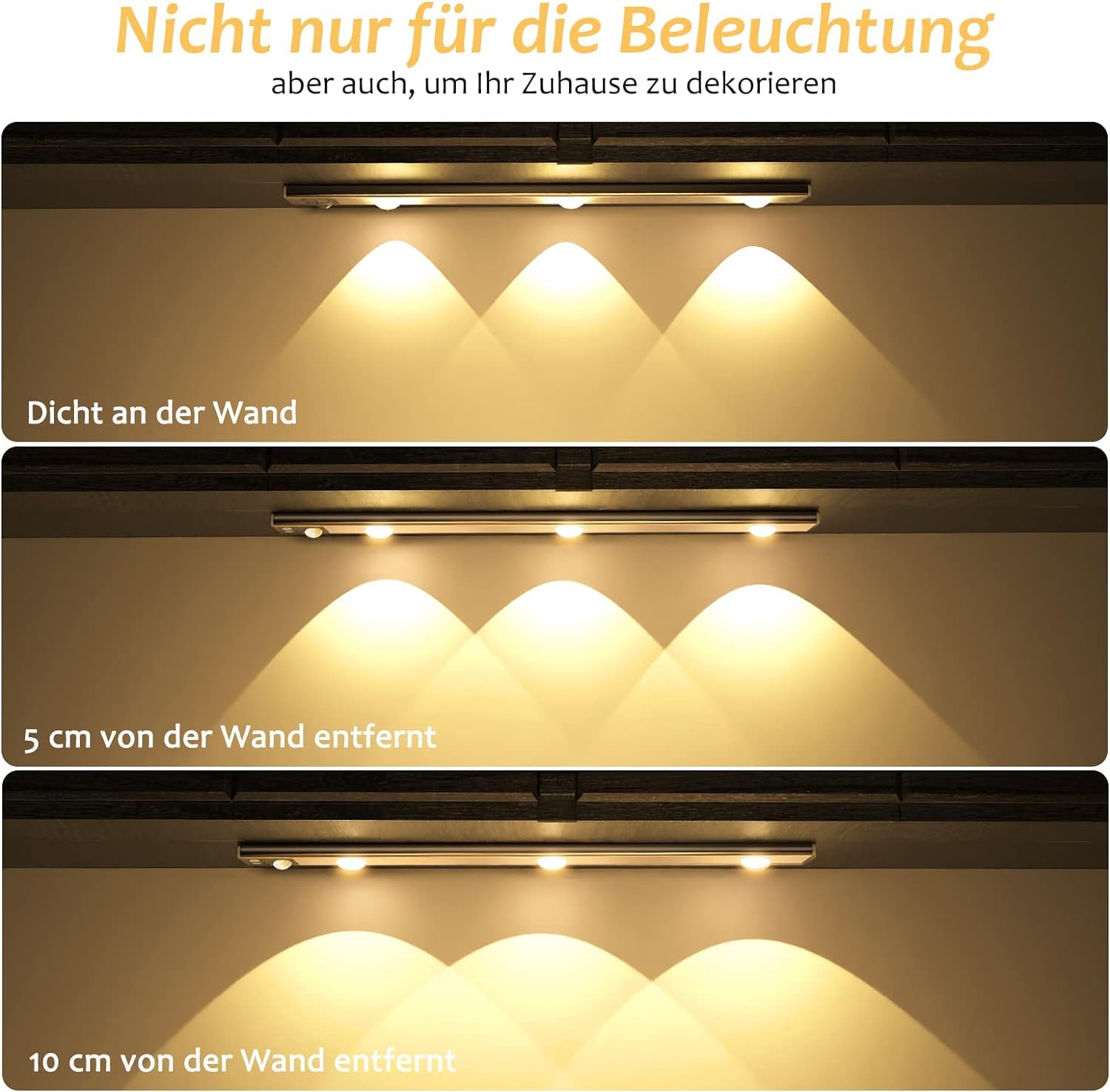 1200mAh Unterbauleuchte Schrankbeleuchtung LED mit Bewegungsmelder Dimmbar