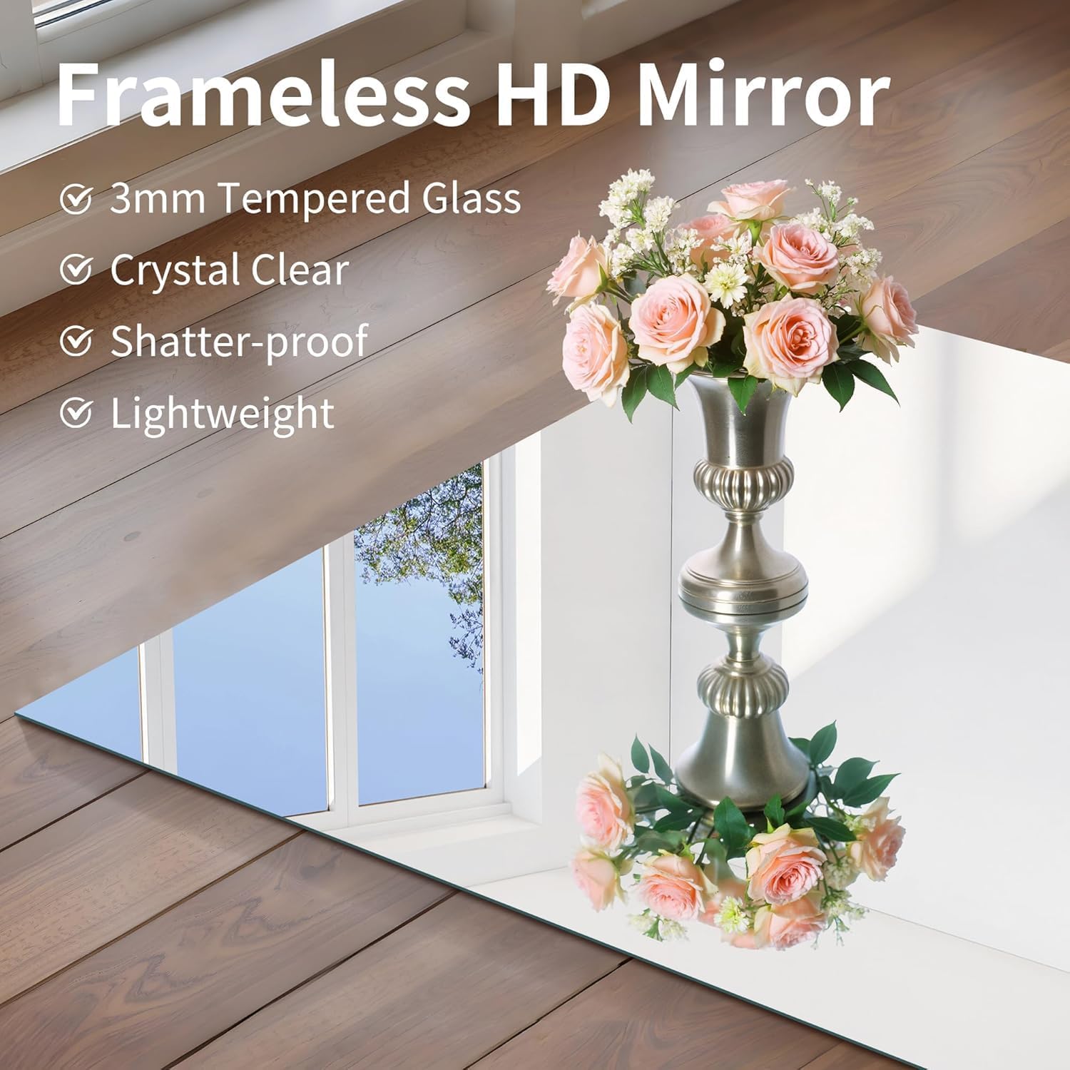 CILIBER Frameless Mirror 16"x20", Rectangle Bathroom Mirror, Shatterproof Vanity Mirrors Polished Edge, Unframed Mirrors for Wall Hangs Horizontally or Vertically for Home Gym Bedroom Living Room