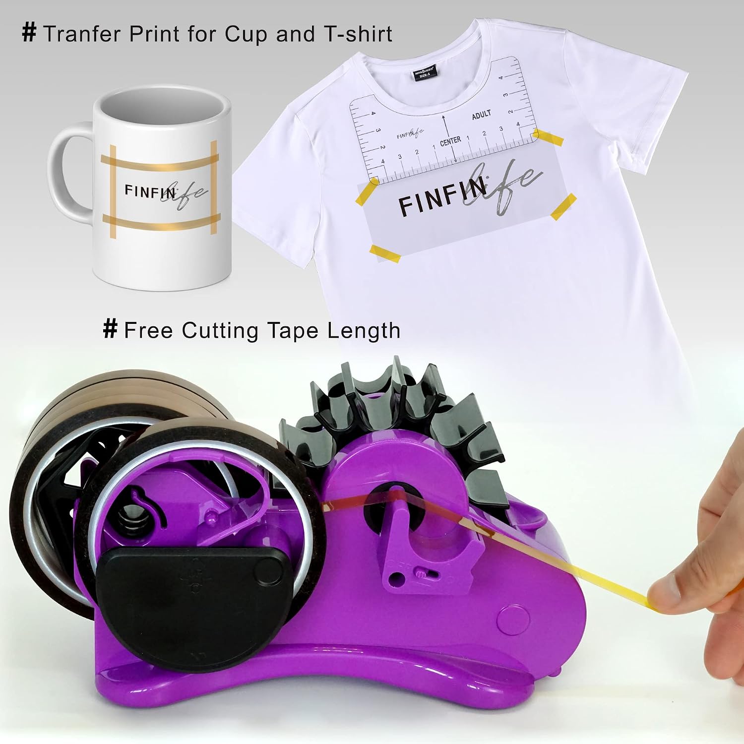 Heat Tape Dispenser Sublimation - Purple Multi-Roll Set, PreCut 1. 4'' Pieces for Heat Transfer & Mug Press Machine, 1+3'' Core, Semi-Automatic Tape Dispenser, Heat Transfer Tape