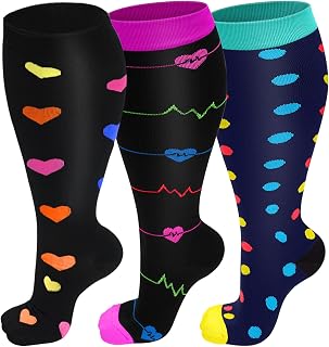 3 Pairs Plus Size Compression Socks(20-30 mmHg) for Women & Men,Wide Calf Extra Large Knee High Stockings for Nurse,Running