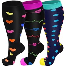 3 Pairs Plus Size Compression Socks 20-30 mmHg for Women & Men, Wide Calf Extra Large Calves Knee High Flight Stockings for Pregnancy, Nurses, Seniors