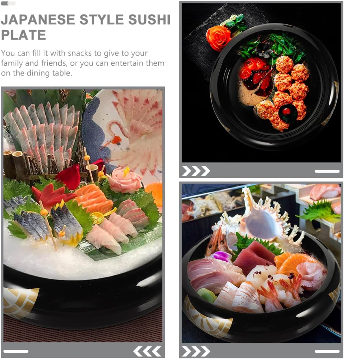 Japanese Style Sushi Plate with Ice Cooling Function, Medium round Plastic Sashimi Serving Tray for Home and Restaurant Use