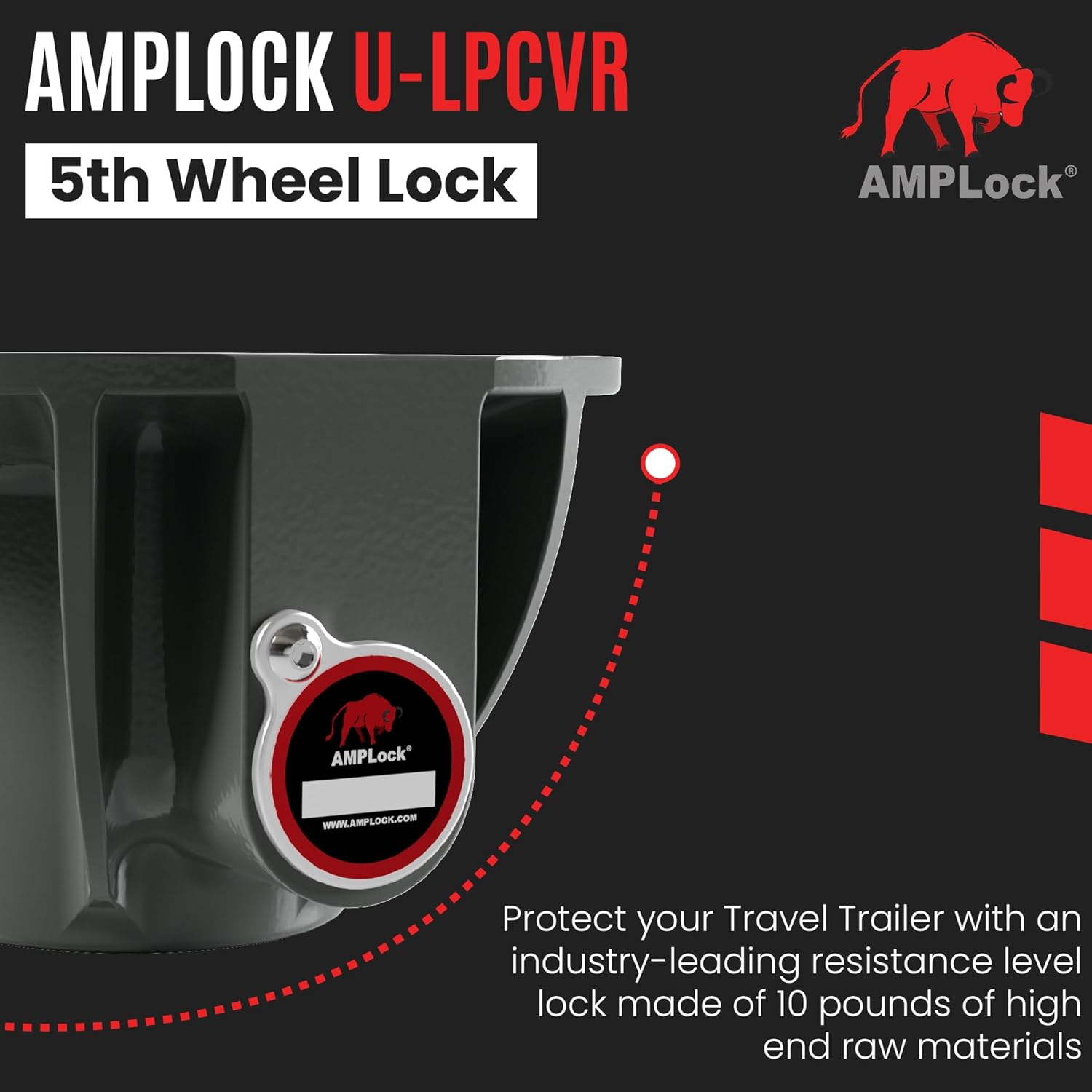 King Pin Lock LPCVR for Fifth Wheel - Heavy Duty Anti-Theft Kingpin Lock – Stainless Steel & Ductile Cast Iron by Amplock