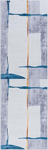 Safavieh Tacoma Collection - Alfombra para pasillo, 2 pies 6 pulgadas x 8 pies, gris y gris claro, diseño abstracto moderno, no desprende pelusa y