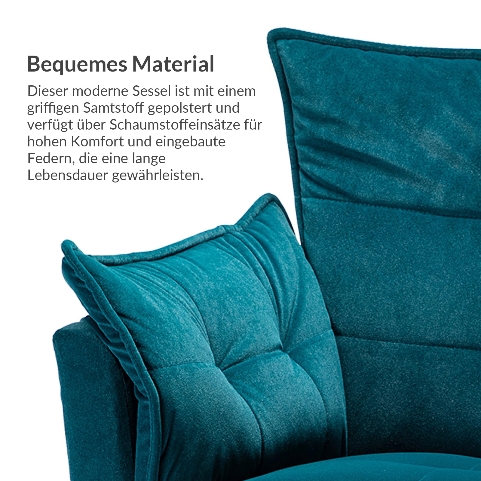 HULALA HOME Sessel gemütlich Lesesessel bequem mit goldenen Metallbeinen moderner Loungesessel aus Samt mit Dickes Sitzkissen für Wohnzimmer und Schlafzimmer, Dunkelgrün