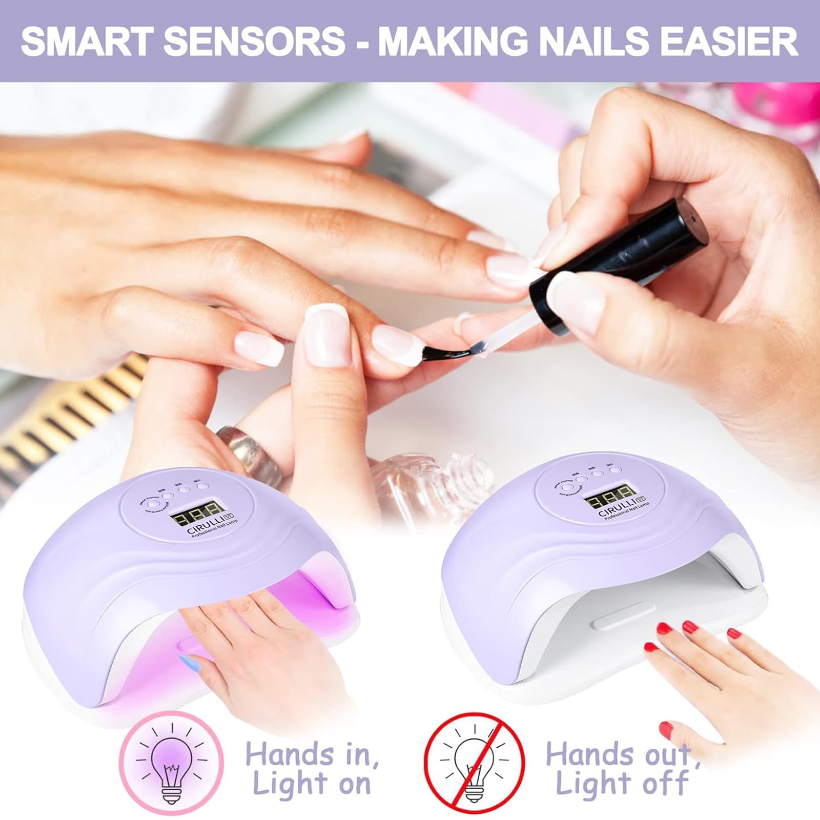 CIRULLI 168W Lampara uñas,Secador de Uñas Profesional Ultravioleta Con Pantalla LCD y Sensor Automático,Von 4 Temporizadores Para Manicura/Pedicure Nail Art en el Hogar y el Salón