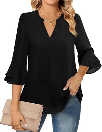 Lotusmile Womens Tops Dressy Casual 3/4 Sleeve Chiffon Business Work Tunic