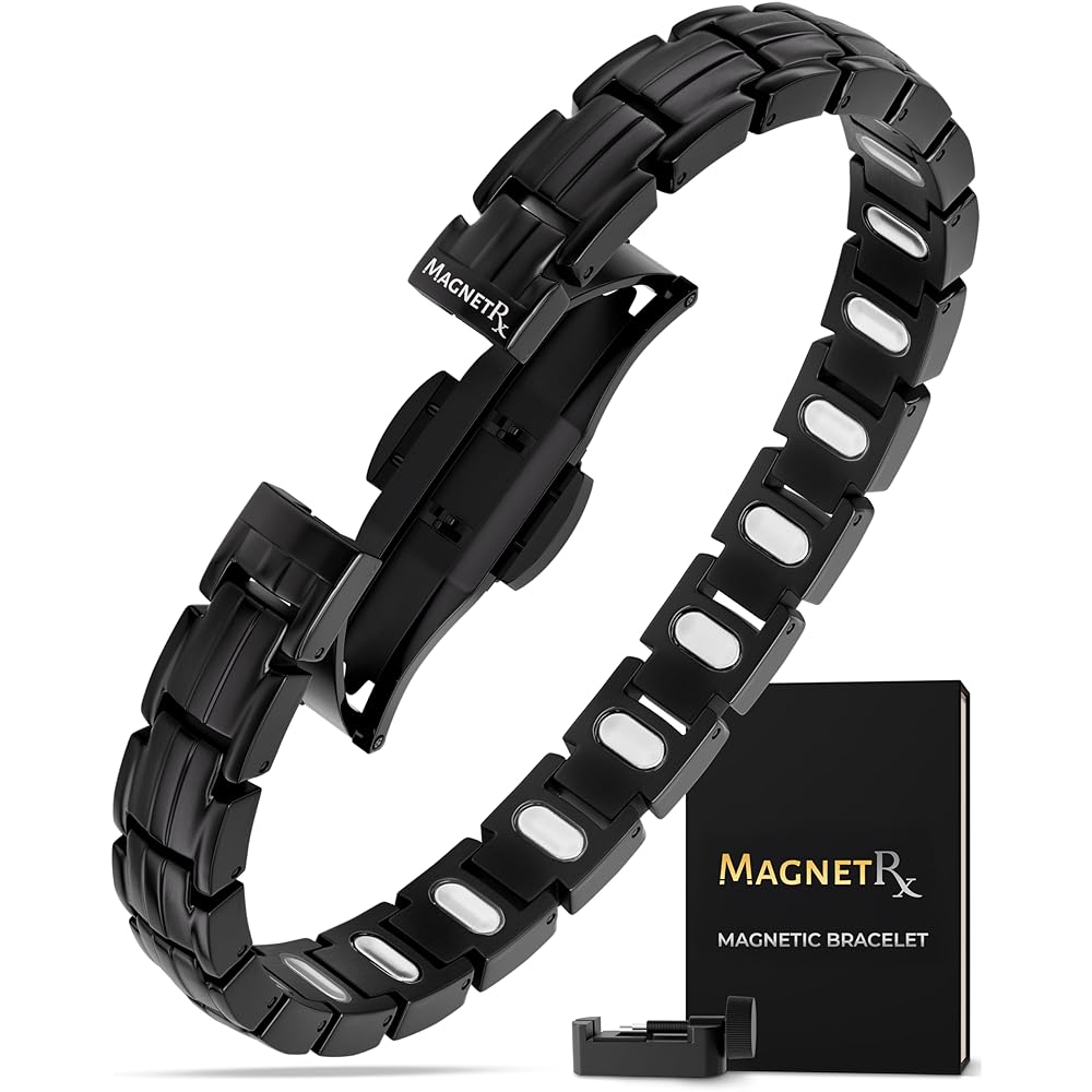 MagnetRX Magnetic Bracelets for Women - EllipseMAX 5X Strength 5,000 Gauss Magnets - Designed in USA & PATENT PENDING - Premium Titanium Womens Magnetic Bracelet & Adjustable Length (Black)