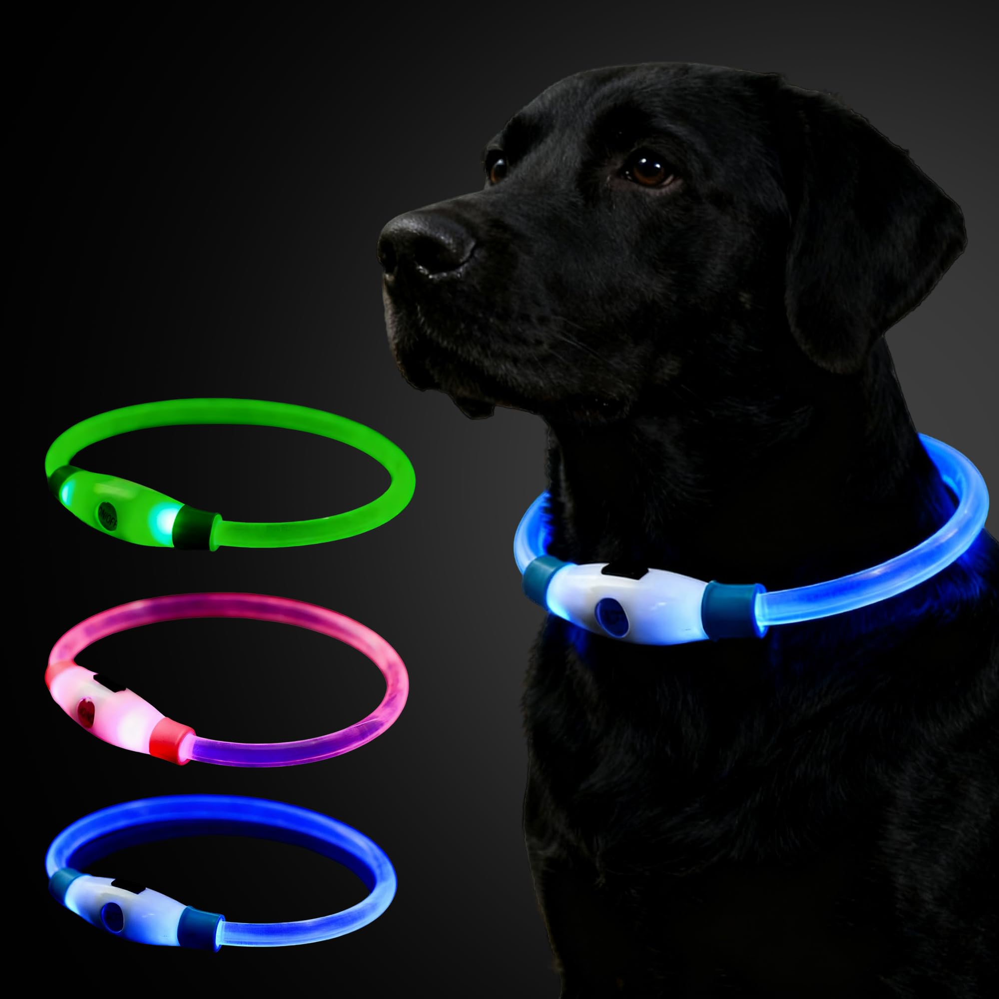 Light Up Dog Collar, Rechargeable Flashing Dog Collar with 3 Glow Modes, Cut-To-Fit for Small Medium Large Dogs, Visible Safety LED Collar for Night Walking & Outdoor Use,Blue