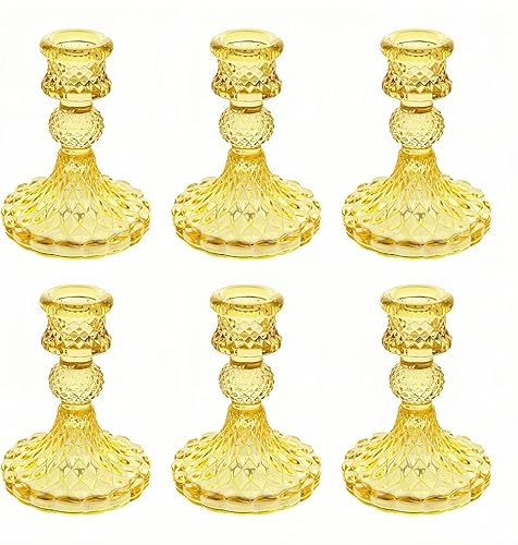 Portavelas de cristal, portavelas cónico a rayas, juego de 6 candelabros para centros de mesa, decoración del hogar, bodas, festivales y fiestas