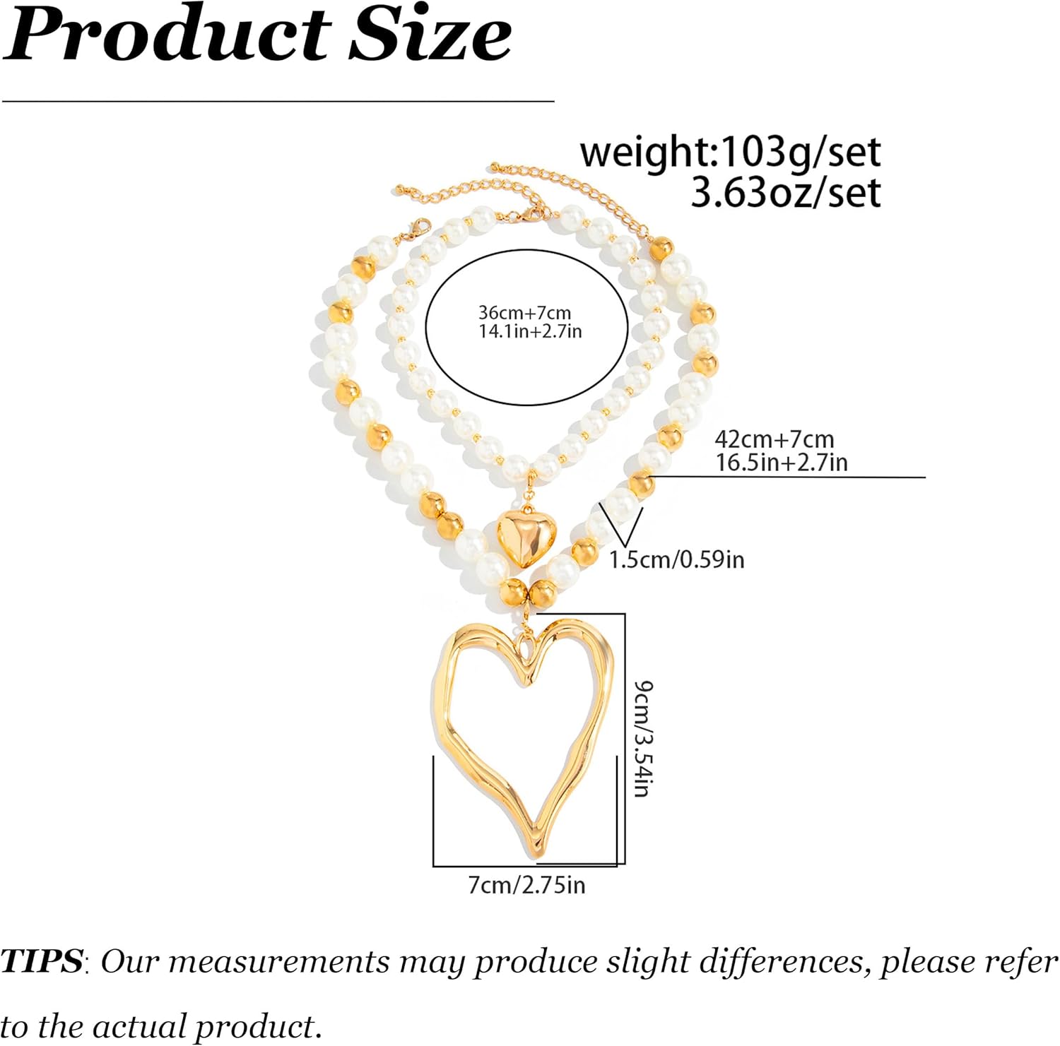 Large Heart Necklace Chunky Gold Necklace for Women Silver Pendant Chain Beaded Statement Choker Bold Thick Jewelry Valentines day Gifts for Her Galentines Day Y2k accessories - Image 6