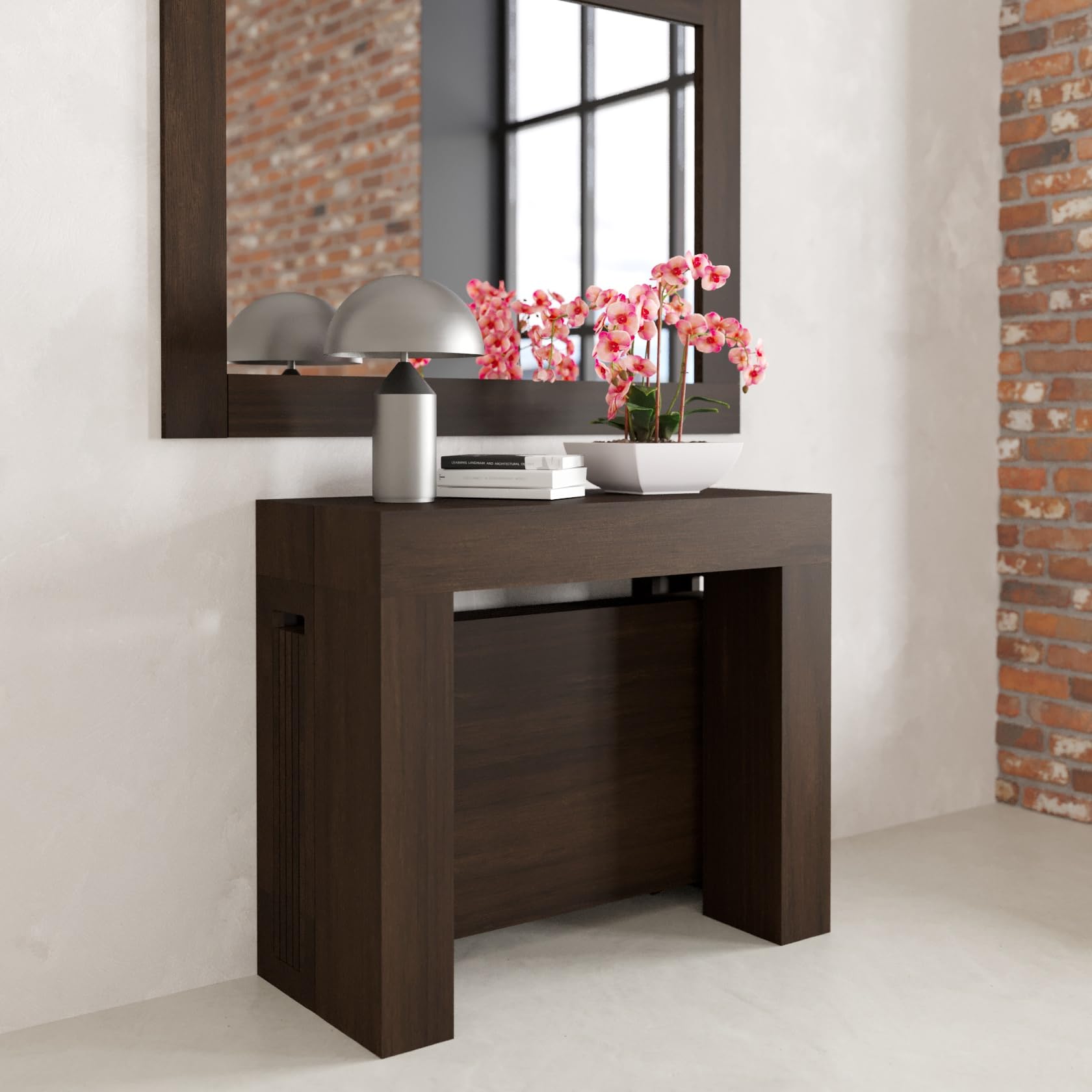 VE.CA.s.r.l. - Table Console Extensible Kilka - avec Porte-Rallonges - Dimensions Console Fermée : 90x40x77 - Capacité : Jusqu'à 14 Personnes - Extensible jusqu'à 300 cm - Couleur : Wengé