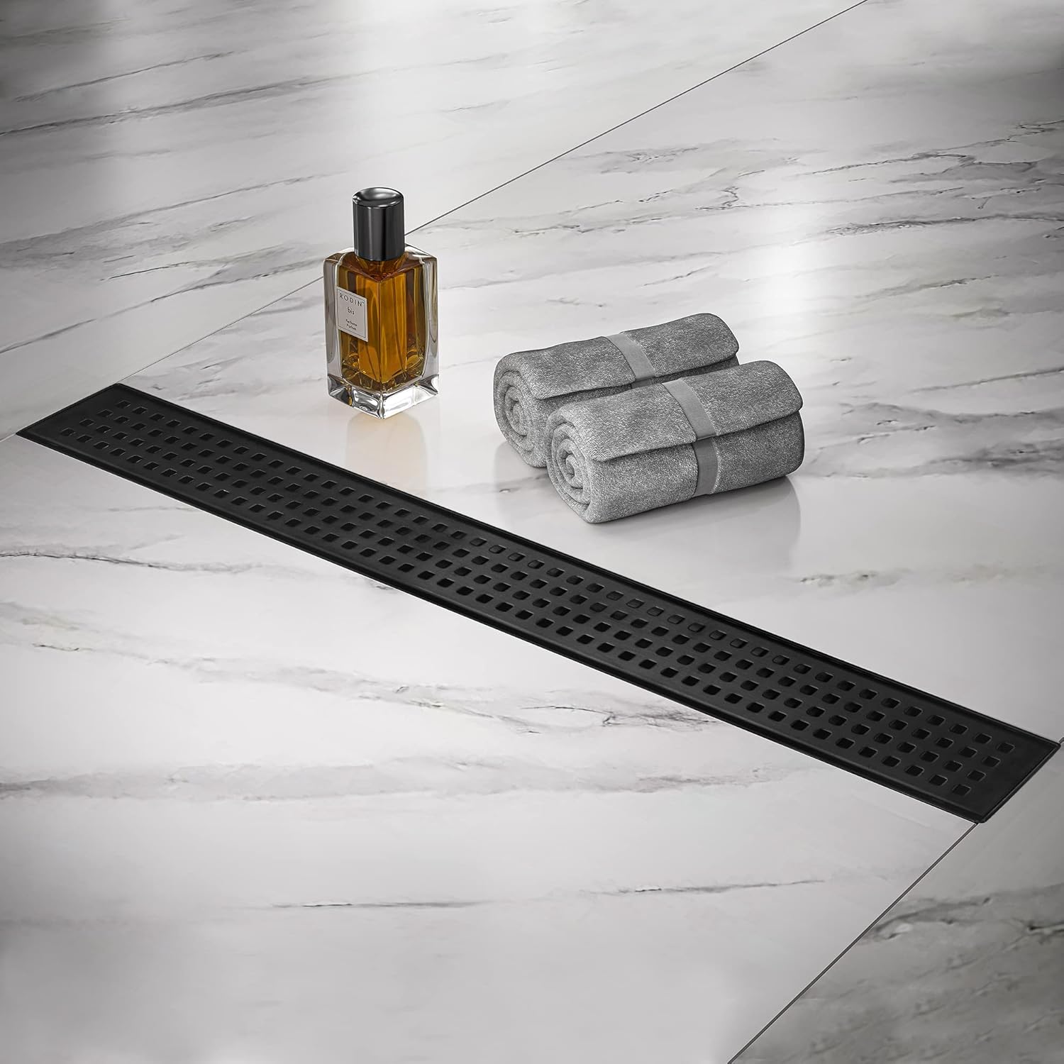 Linear Shower Drain 24 Inch Rectangular, SUS-304 Stainless Steel Black Shower Drain, 51L/Min Fast Drainage Floor Linear Drain, US Standard CUPC Certified, Matte Black, SD-112-24B