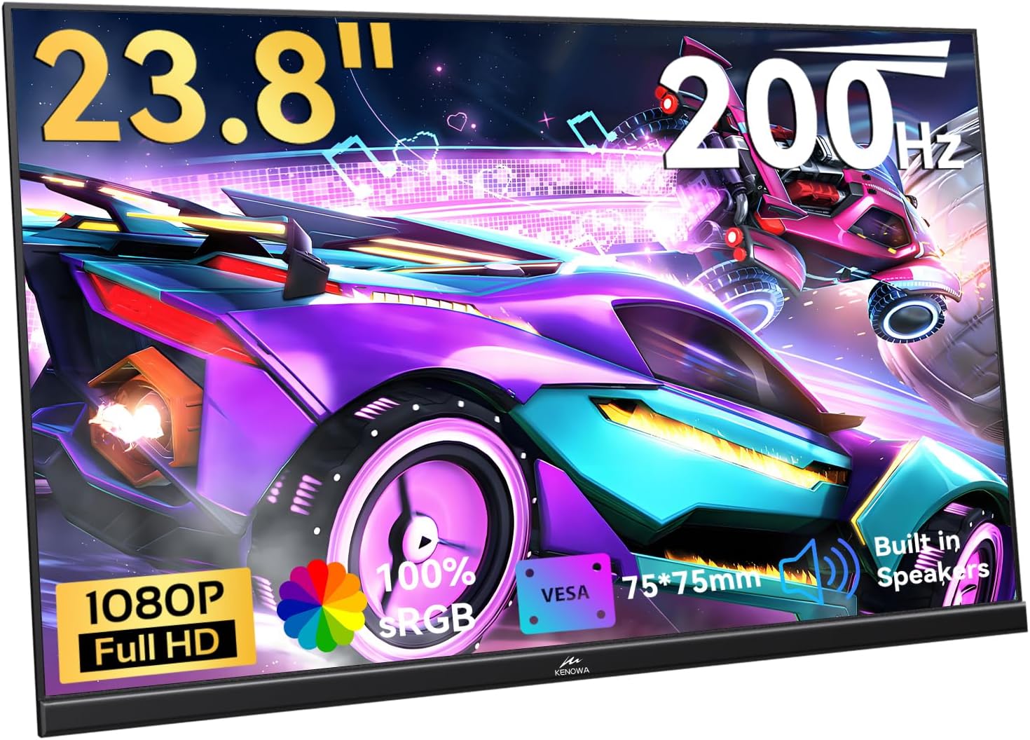 Front view of Kenowa 23.8 inch portable monitor displaying vibrant graphics