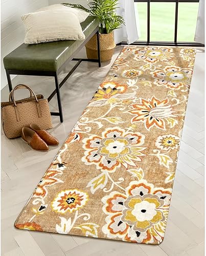 Lahome Alfombras florales para pasillos, 2 x 6 pies, lavable, antideslizante, Kithcen, alfombra suave y ligera, alfombra de pasillo moderna con