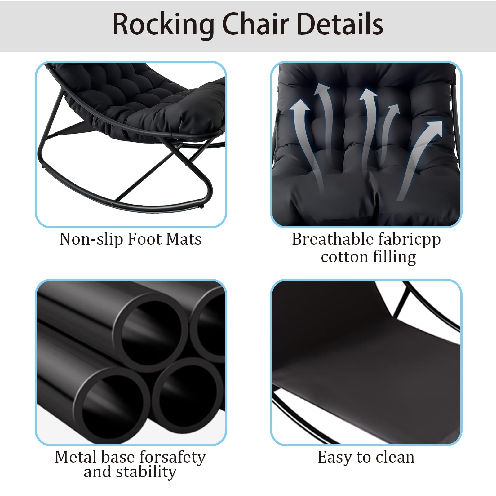 Schaukelstuhl mit fußstütze,Outdoor schaukelstuhl,Outdoor Lesesessel,Relaxstuhl mit Gepolstertem Kissen,bis 150 kg Belastbar, Schaukelliege Outdoor Innen für Garten, Schlafzimmer, Terras. (Grün)