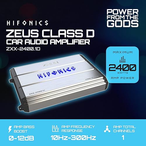 Vista 17 de Hifonics ZXX-1200.1D Zeus Mono Channel Amplificador de audio para automóvil (plata) - Amplificador clase D, 1200 vatios, disipador de calor