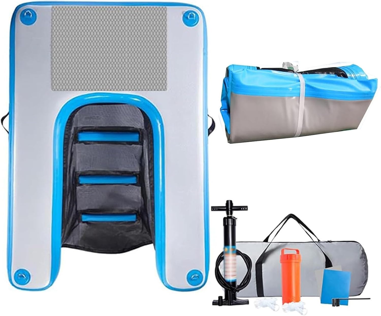 HAIXHX Inflatable Dog Floats for Pool, Foldable Pet Water Ramp/Boat Ladder/Climbing Dock Stairs, Portable Dogs Floating Platform with Carrying Bag & Manual Air Inflation Pump(Blue)