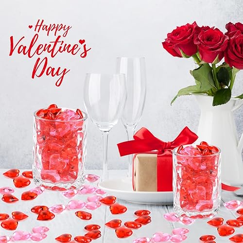 Miniatura 4 de 100 piezas de adornos acrílicos rojos y rosados de corazón para el día de San Valentín, gemas en forma de corazón rojo y rosa para el día de San