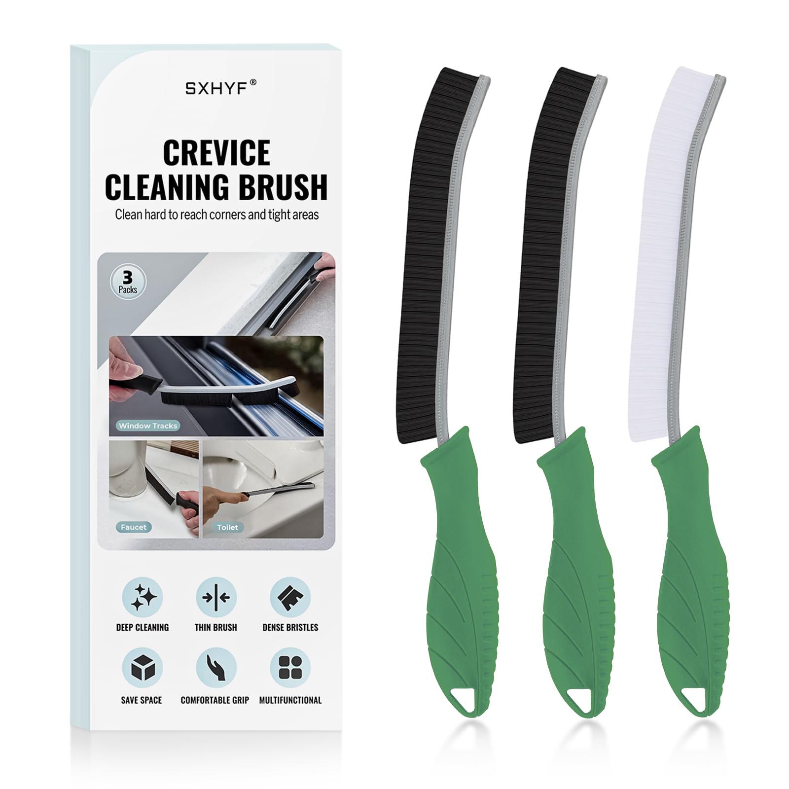 SXhyf Cleaning Brush - Hard Bristle Crevice Cleaning Brush, Multifunctional Gap Cleaning Scrub Brush, Cleaning Tools for Household Use, Home, Kitchen, Bathroom, Window, Vehicle (Green Handles)