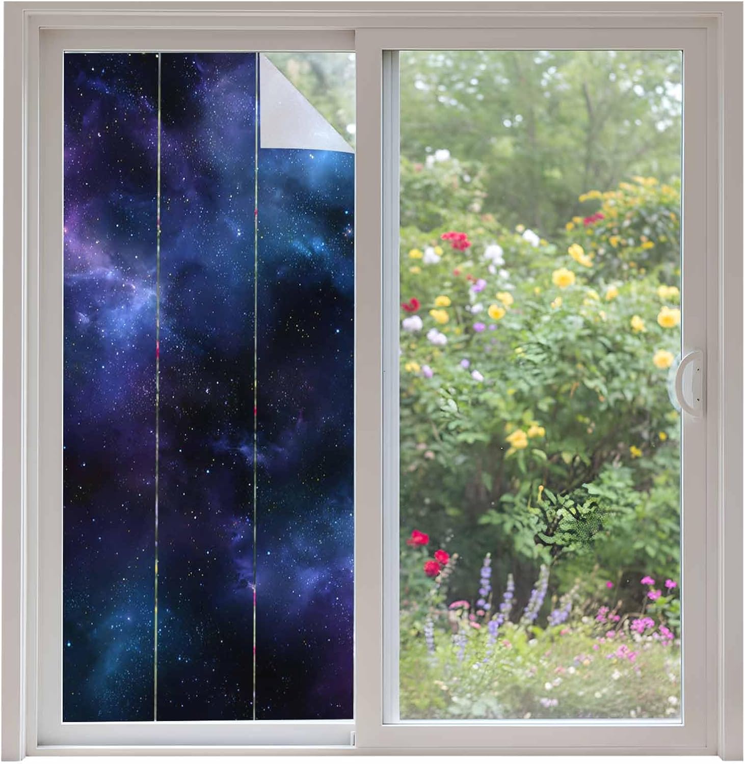Abstract Starry Sky Window Privacy Film Blue Black Purple Night Sky Star Decorative Glass Window Film UV Blocking Static Cling Non-Adhesive Sticker Covering for Home Door 35.4x78.7 inches
