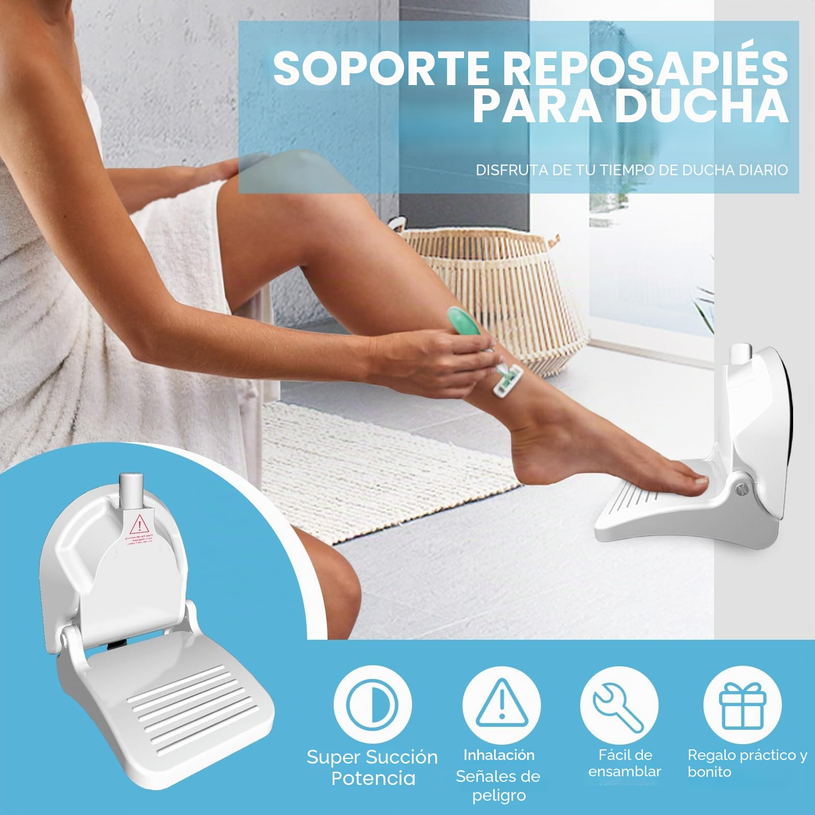 Reposapiés para Ducha,Reposapiés Ventosa,Reposapié Baño con Ventosa,Baño Ducha Reposapié Afeitado Pierna Ayuda Auxiliar de Agarre Soporte Pedal Ventos Pedal
