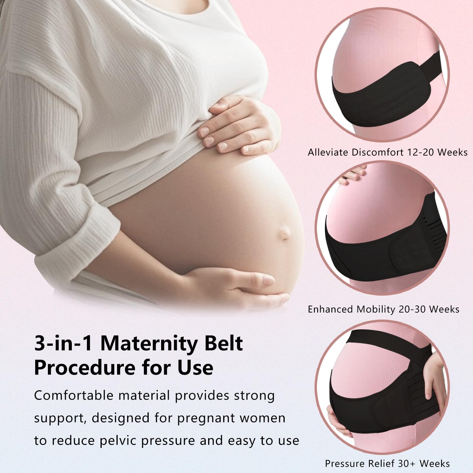 Faja Embarazada Sujeción, Banda De Maternidad Para El Embarazo, Cinturón Maternidad para Embarazo, Alivia el dolor de espalda y pélvico, Suave Transpirable (Negro,M) — view 4