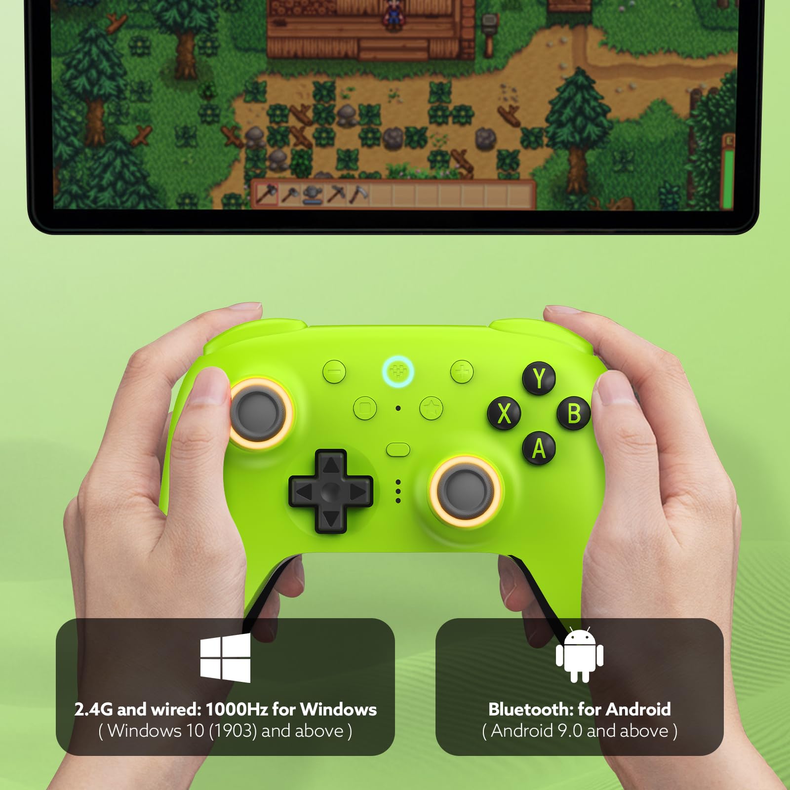 8Bitdo Ultimate 2 Wireless Controller für PC Android Apple Steam, TMR Joystick, 2.4G Gamepad mit Ladestation (GREEN)