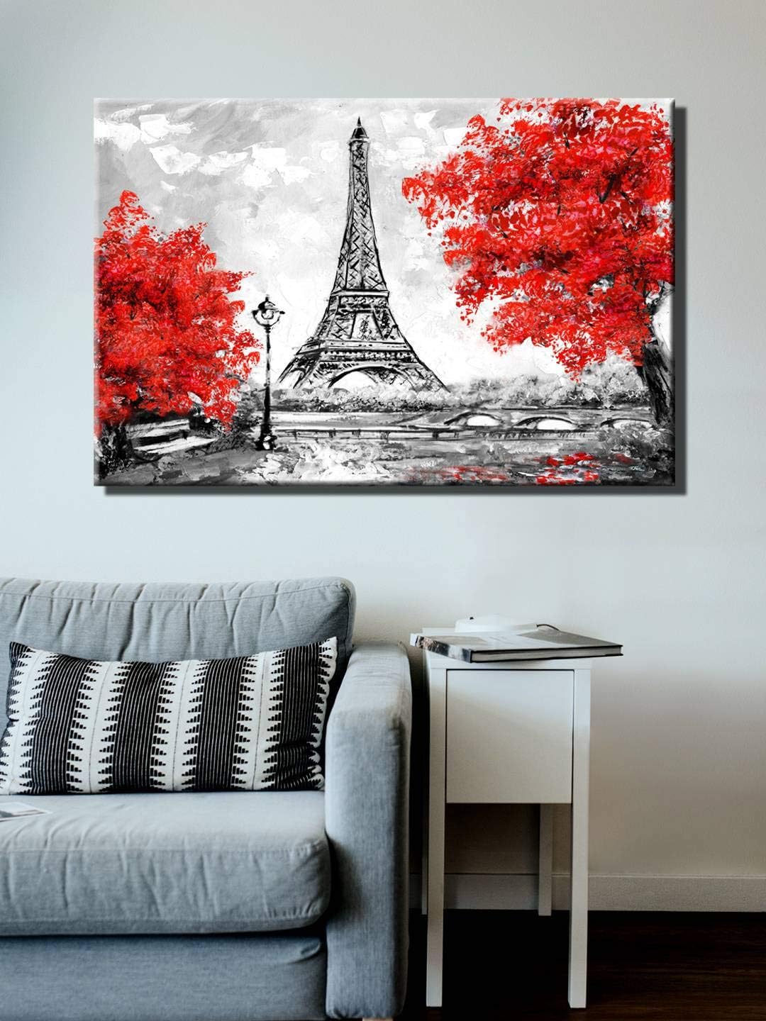 999Store Framed Canvas Printed Multicolor Eiffel Tower Landscape Painting for Office(24x36 Inches)