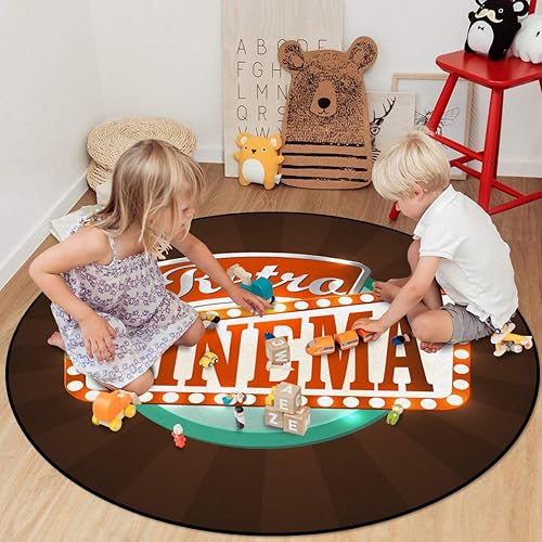 Miniatura 4 de Alfombras redondas para niños, tapete antideslizante para sala de estar, comedor, cocina, decoración de estilo retro, diseño de letrero de cine,