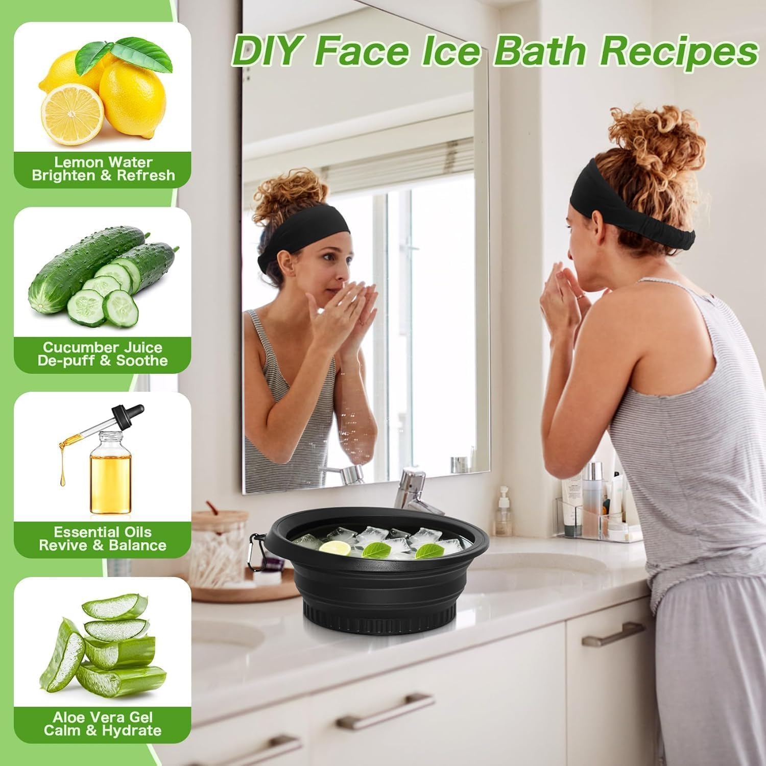 JHBK. Face Bowl for Ice with Built-in Icetray β Collapsible Silicone Facial Ice Bath Bowl for Easy Storage & Carrying,Face Ice Bath Bowl for Cold Plunge Therapy,Facial Plunge Bowl for Home & Travel (Black) 3