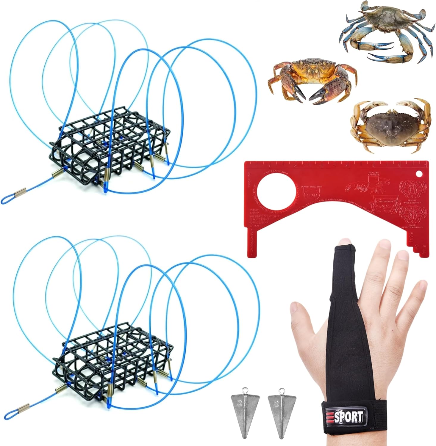 6-Loops Crab Trap for Fishing Pole, Crab Snare for Dungeness, Rock and Blue Crabs (3 Pack Cage)