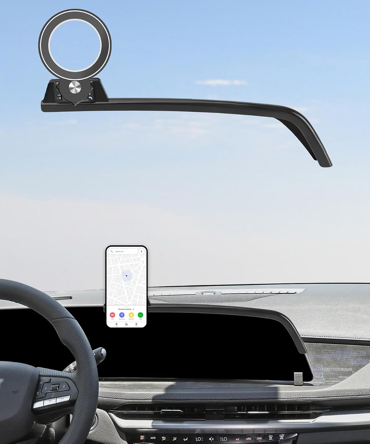 Car Phone Holder for Cadillac LYRIQ 2023 2024 2025 / CT5 2025 / XT4 2024 2025 Accessories Apply to 33 Inch Touch Screen Fixed Clip Magnetic Cell Phone Mount Hands-Free 360 Degree Rotation