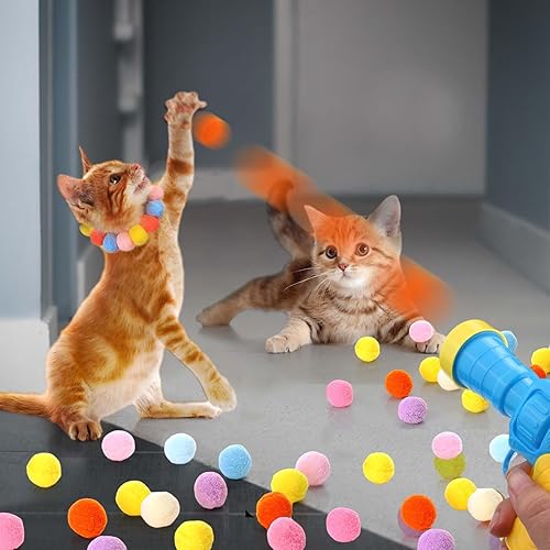 Miniatura 3 de AIERSA Juguetes interactivos para gatos de interior, lanzador de bolas para gatos con 30 bolas de felpa para gatos adultos aburridos, pistola de