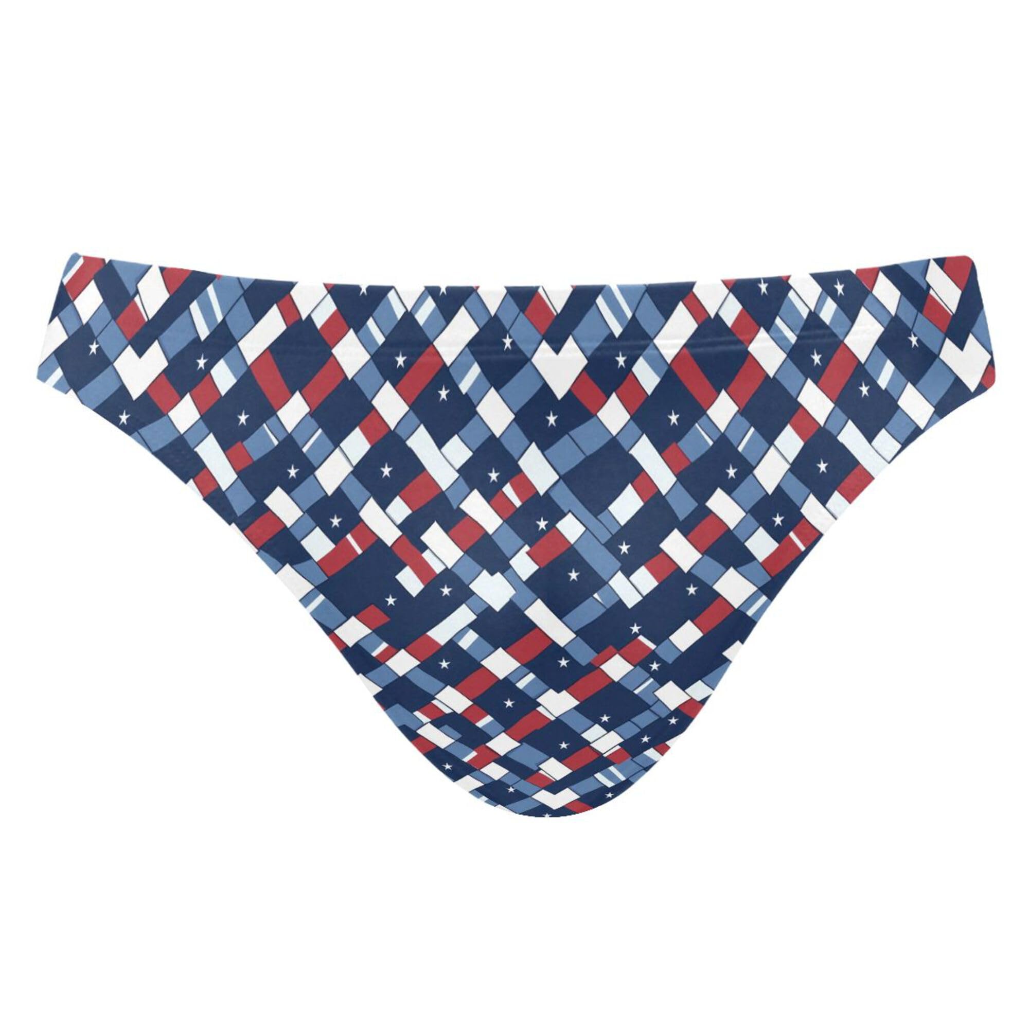 Red and Bule Buffalo Check Plaid Mens Swimwear Swim Briefs Bikini Swimsuit for Summer Beach L B0404341