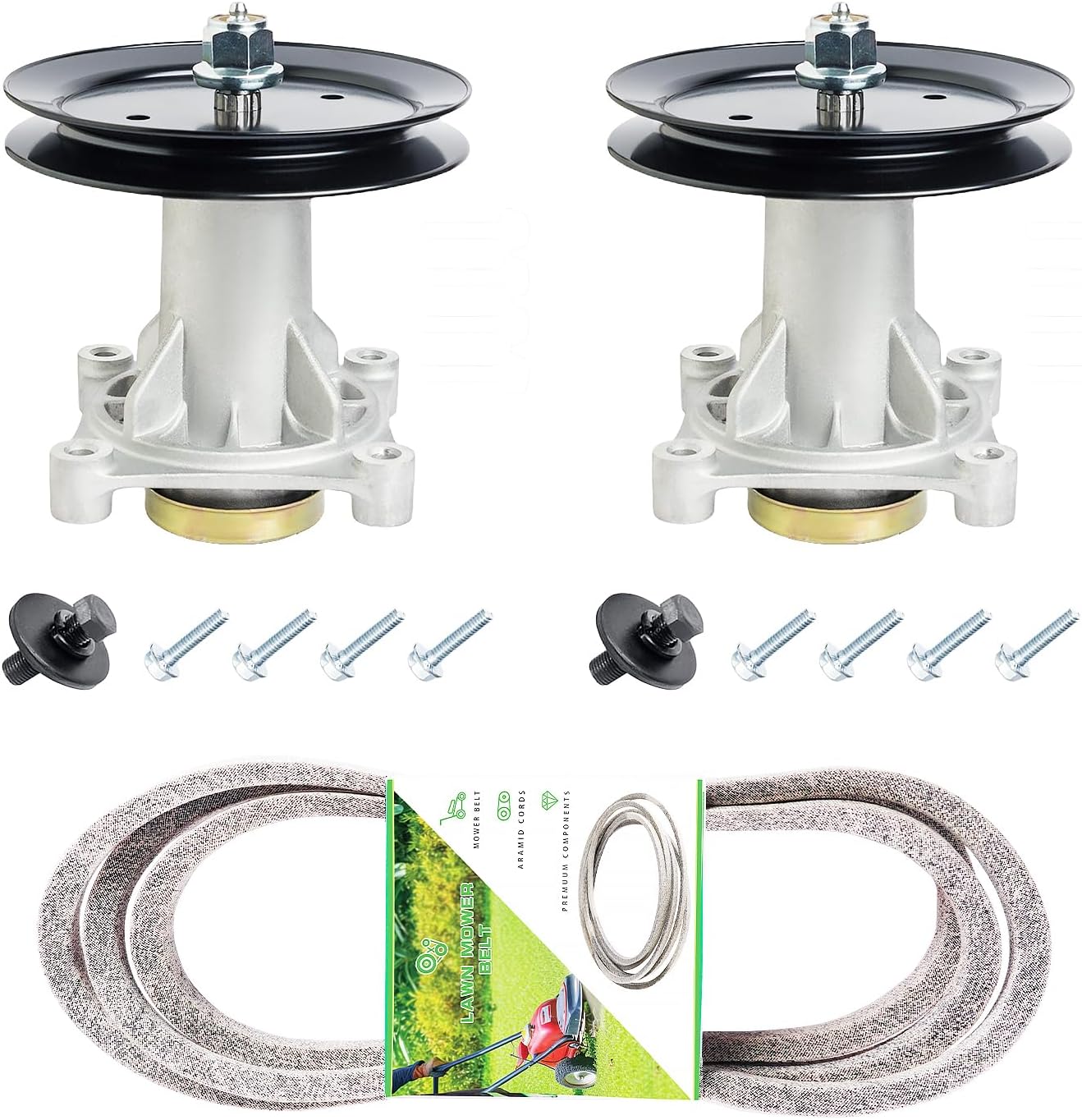 46" Mower Deck Spindle Be lt Kit for Hu sqvarna 2246LS 2346XLS YTH224T YTH20K46, 2 Spindle Assembly 187292 192870，2 Pu lley 195945 with 1 Be lt 21546607