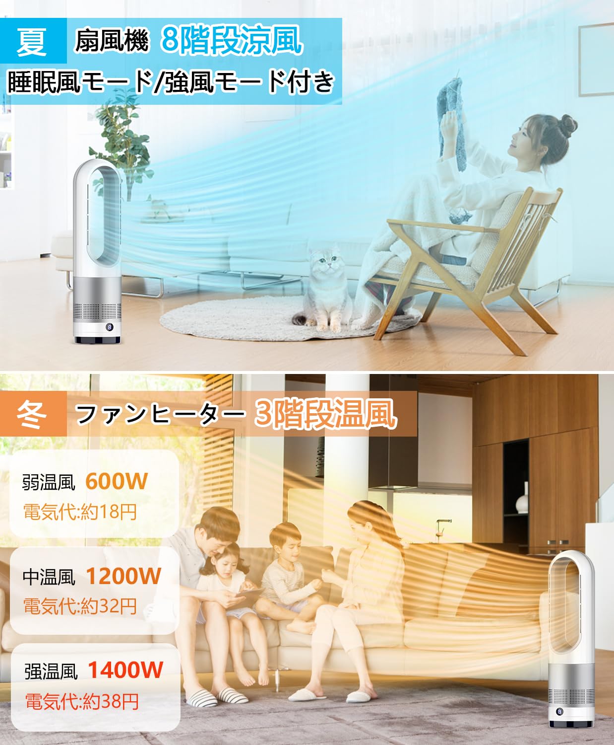 Amazon.co.jp: セラミックヒーター【冷暖両用 3暖風/8冷風切替 節電