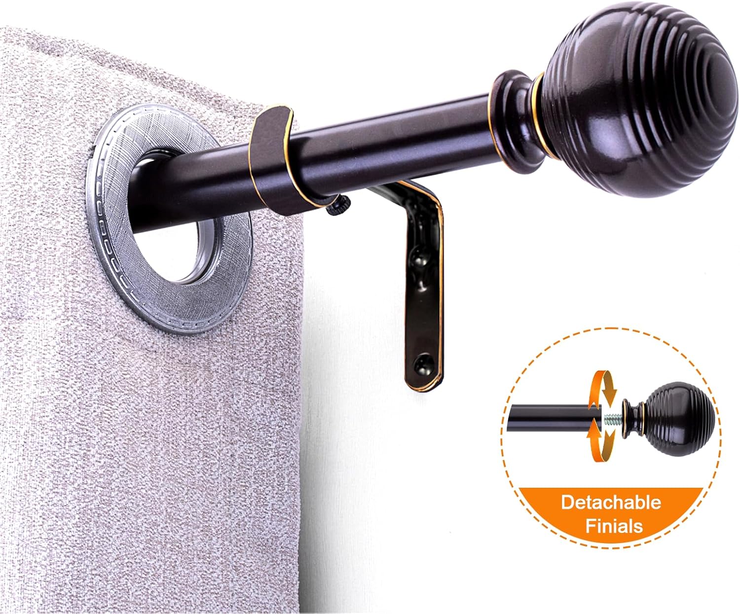 Bronze Curtain Rods for Windows 18 to 144 inch, 1 Inch Adjustable Curtain Rod, Heavy Duty Window Curtains Rod for Bedroom Living Room, Modern Decorative Drapery Rods Orb Finials