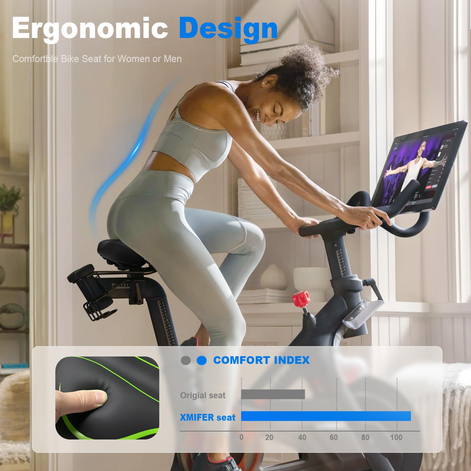 Selle de vélo surdimensionnée, confortable - Selle de vélo universelle de rechange - Siège de vélo en cuir imperméable avec mousse à mémoire de forme rembourrée - Selle de vélo pour homme/femme