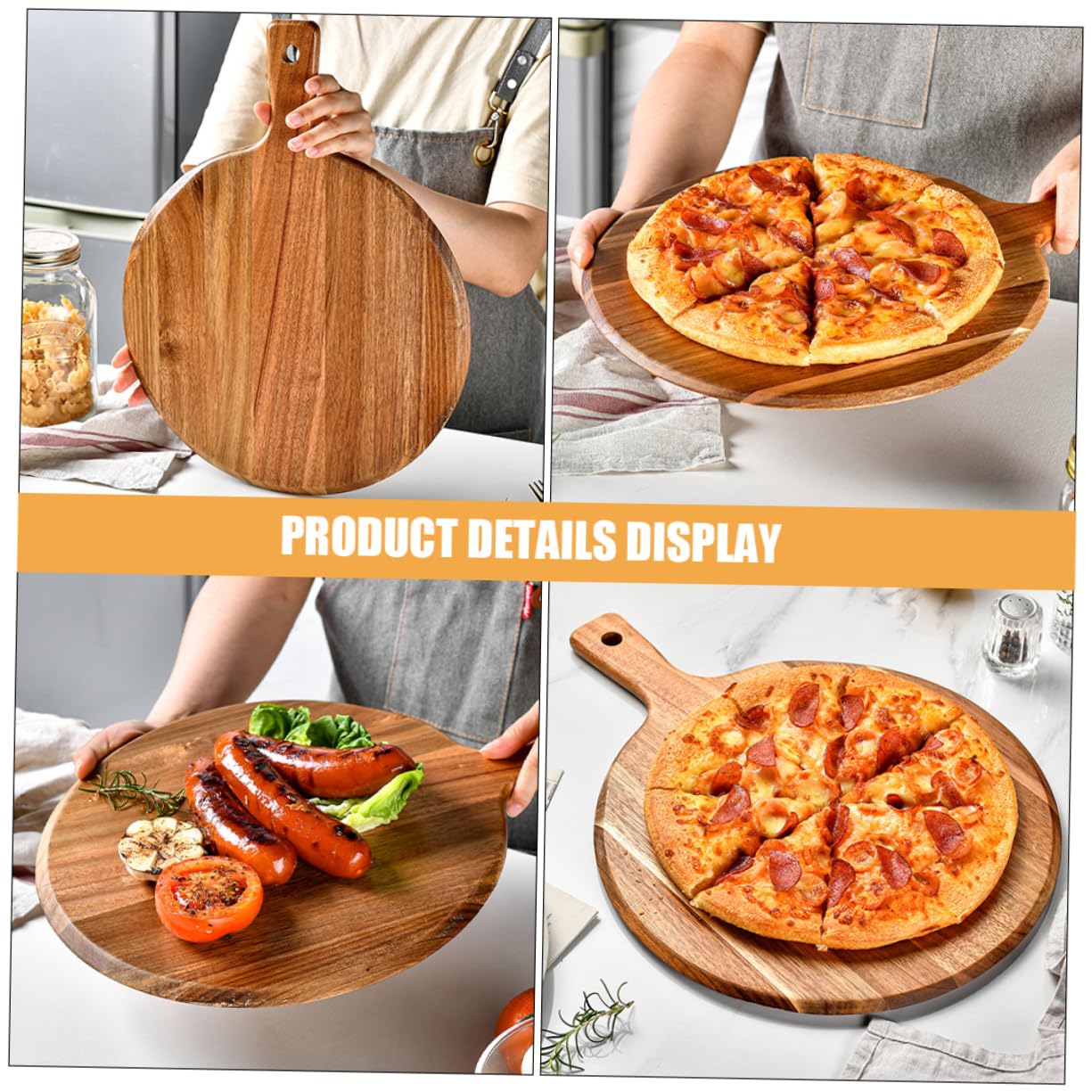 Tabla de madera para servir pizza y embutidos con asa, ideal para aperitivos y aperitivos, herramienta de cocina esencial para entretener a amigos y familiares