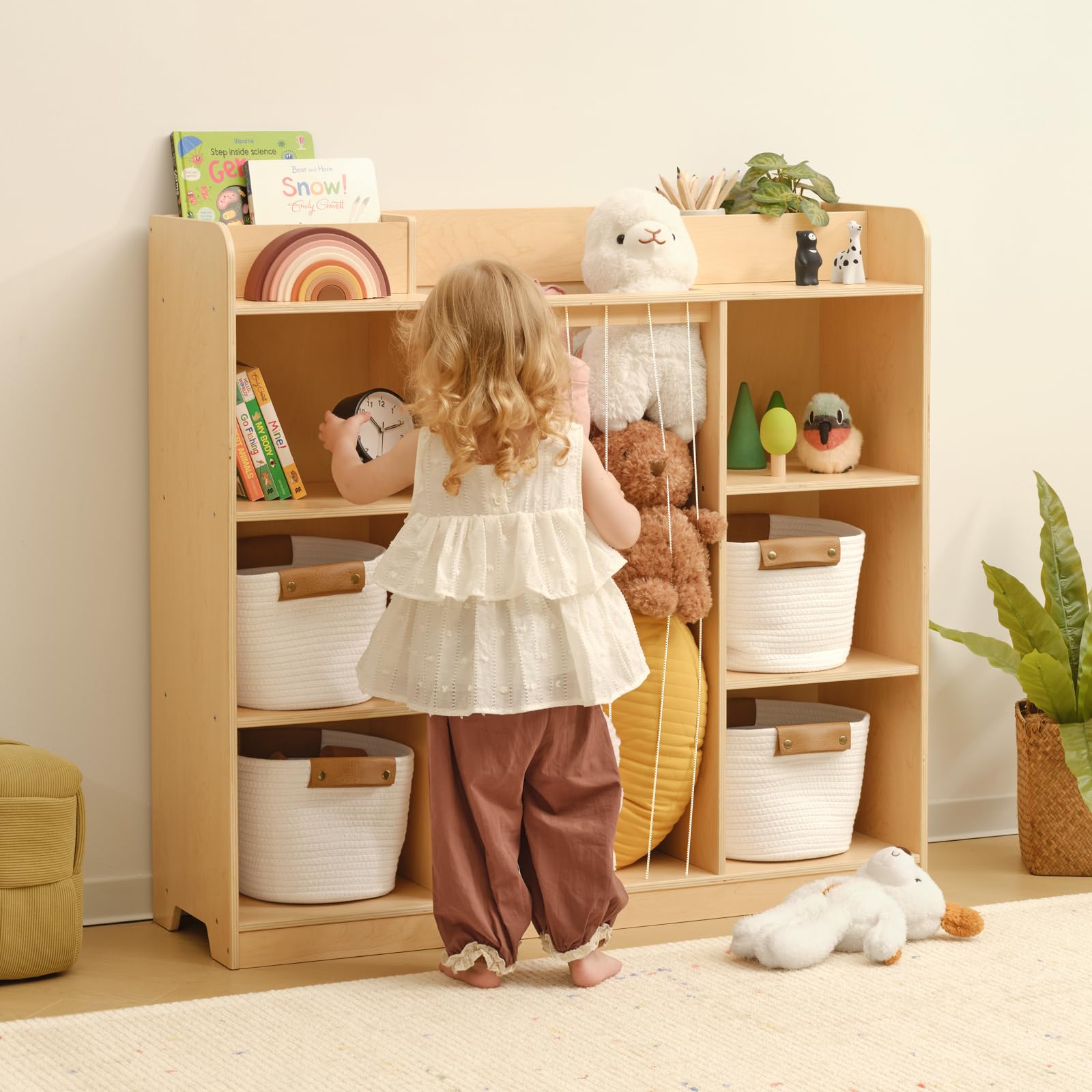 OOOK Rangement pour Animaux en Peluche, Organisateur à 3 étagères cubiques, étagère à Livres et Jouets pour Salle de Jeu, crèche et Maternelle