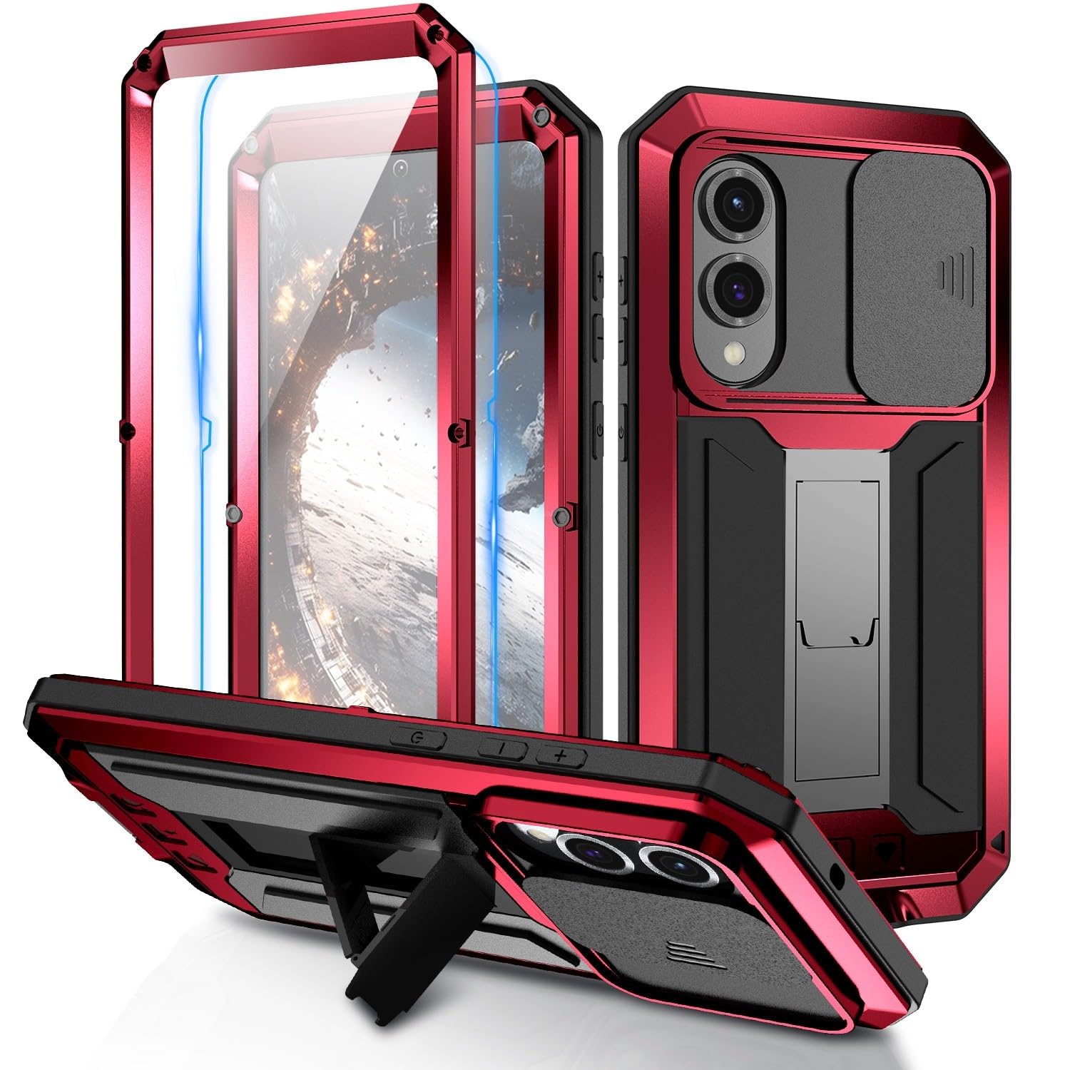 Coque Samsung S24 Plus noire antichoc métal et silicone rigide avec support intégré - 8