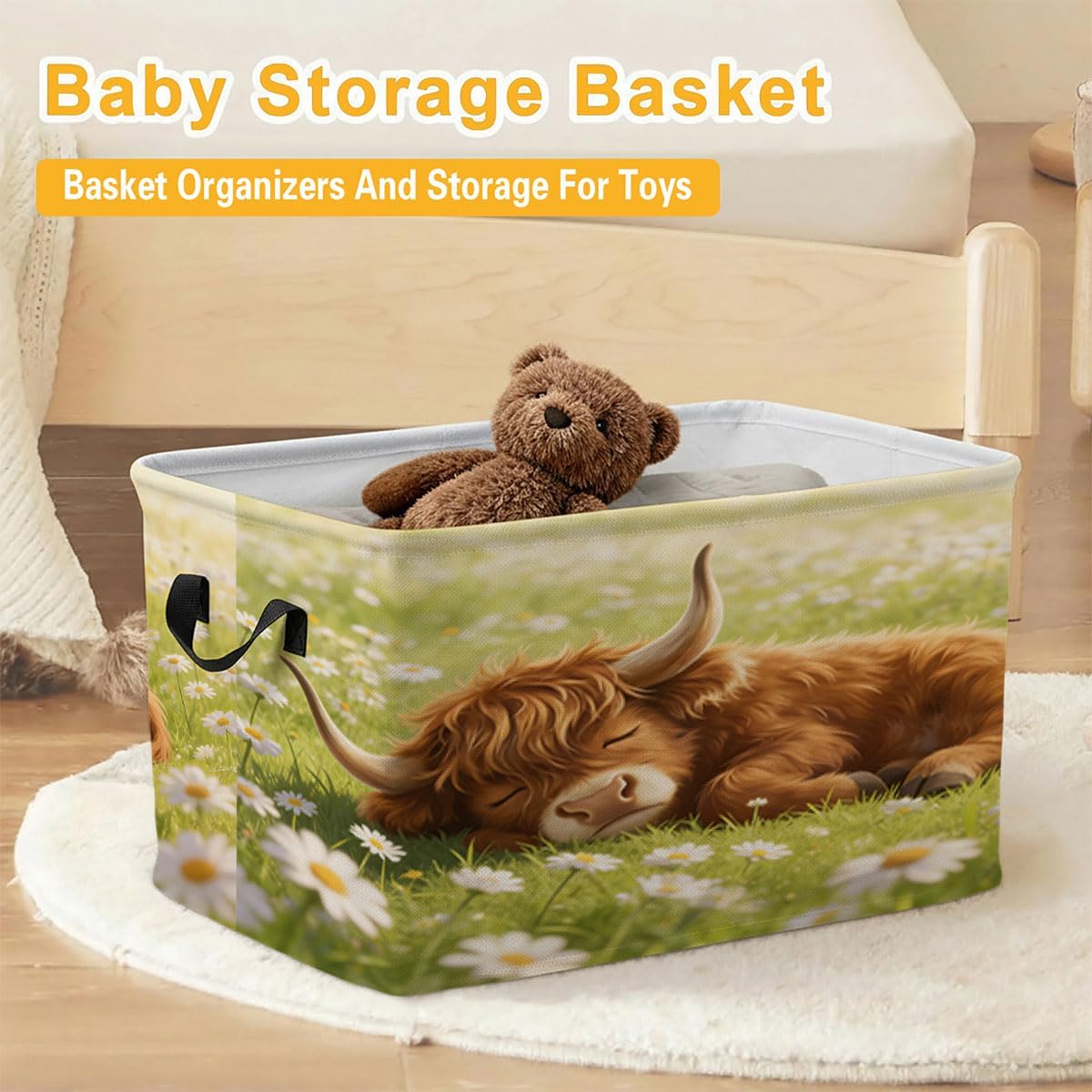 Highland Cattle Laundry Hamper 56L Large Laundry Basket with Handles, Foldable Clothes Hamper for Bedroom Bathroom, Decorative Toy Storage Bin, Home Decor Organizer for Blankets, Towels & Toys.