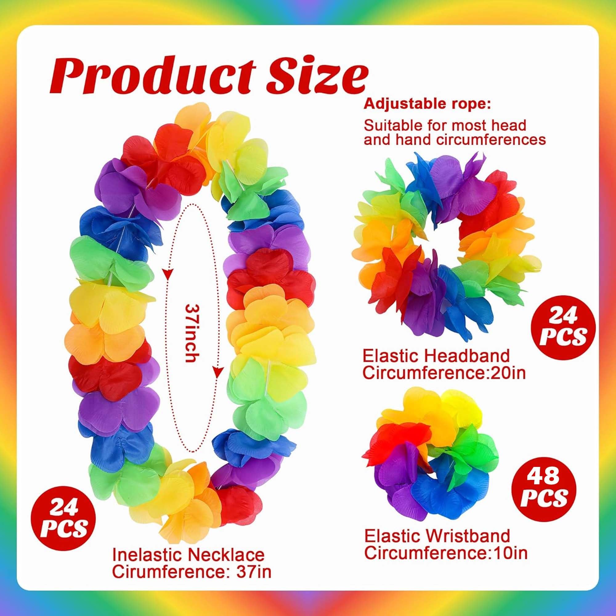 Tlswshsy 96-teiliges Regenbogen-hawaiianisches Leis-Set, Pride Month Hawaii-Blumen-Leis mit Stirnband und Armbändern, LGBT Luau Leis Halsketten für tropische Strand-Motto-Partys und Dekoration