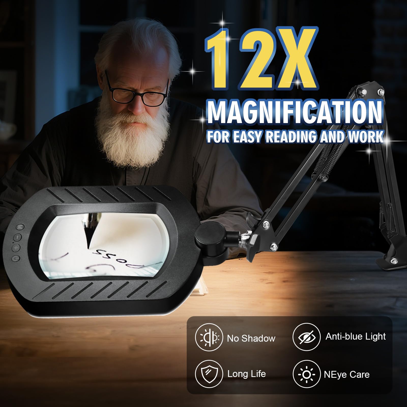 144 LEDs, hellste Schreibtisch-Lupenlampe, 10 dimmbare Helligkeits-Farbmodi, freihändige Metall-Schreibtischlampe für Handwerk, Lesen, Malen, Hobby, Naharbeit