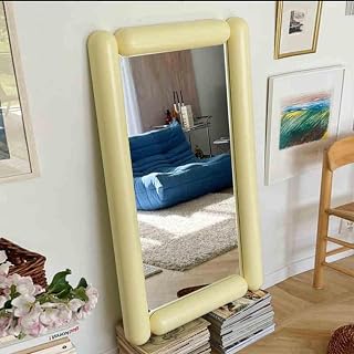 Großer, raumhoher Standspiegel mit Holzrahmen – für Schlafzimmer, Wohnzimmer, Badezimmer und Tür, stilvolles Gelb, 80 x 180 cm