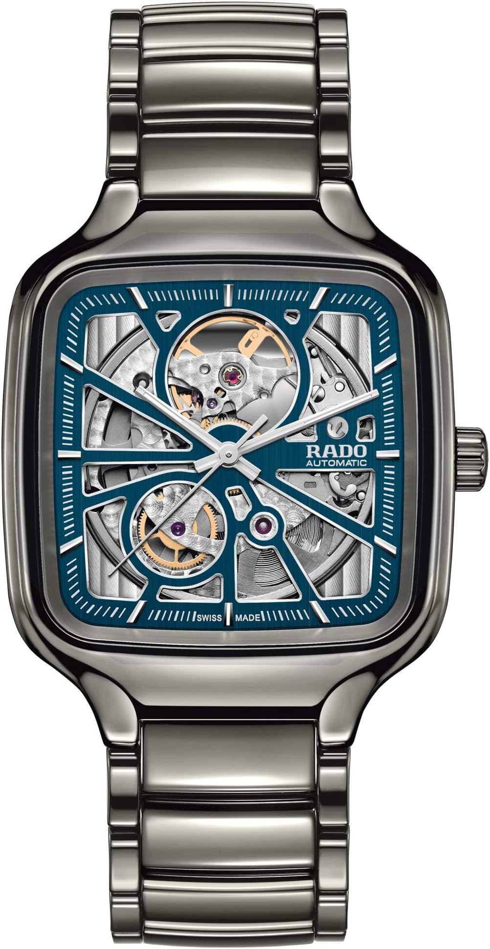 True Square Swiss Automatic Watch with Ceramic Strap, 21 (Model: R27083202), Silver