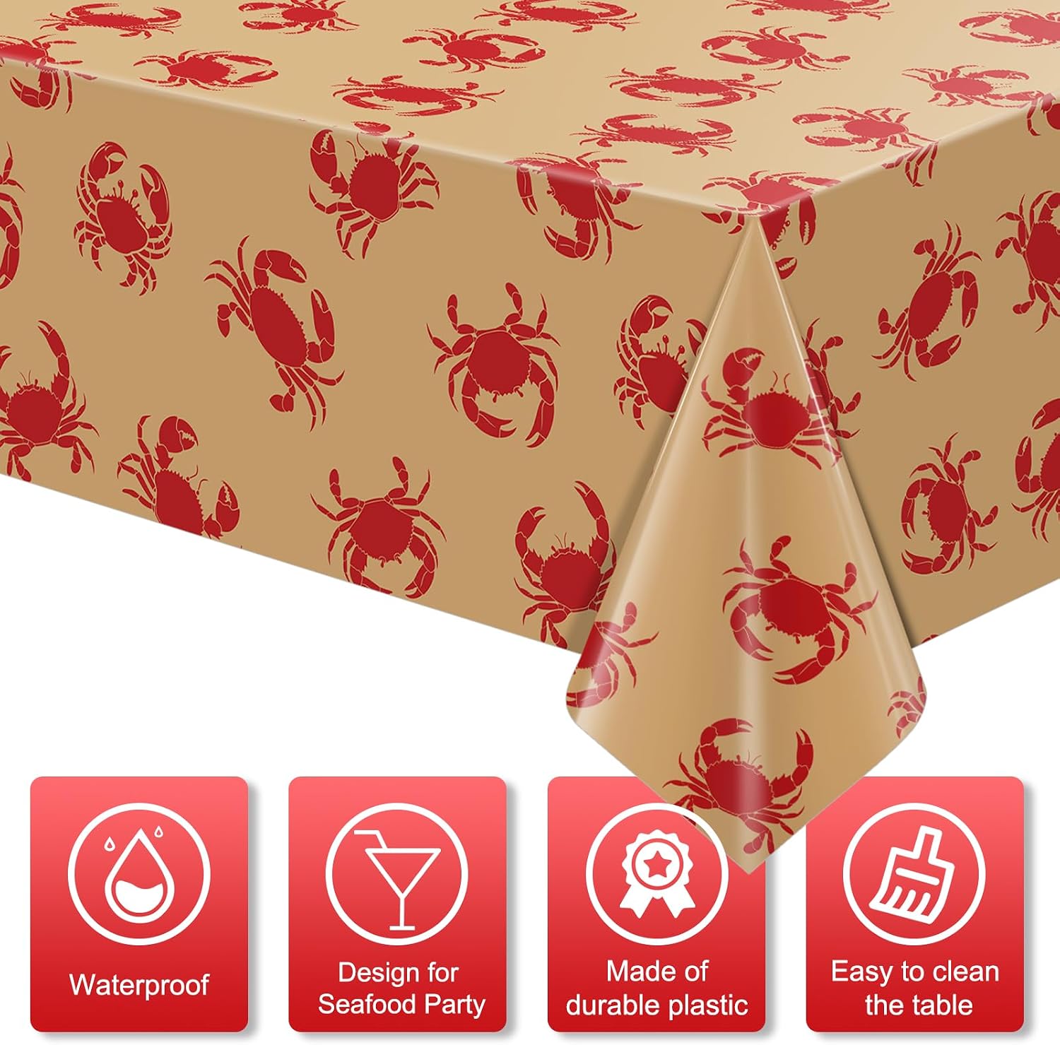3 Pack Crab Boil Party Tablecloth, Plastic Disposable Crab Table Cover Rectangle Table Cloth for Summer Birthday Seafood Boil Party Supplies Dining Kitchen Centerpiece, 108x54 Inch(Kraft Paper Color) image 3