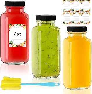 8 oz Glass Juice Bottles with Lids 3-Pack - Reusable Small Juice Drinking Jars for Green Juices, Shots & Smoothies